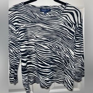 Jones New York Signature Womens Black & Beige Zebra Print 3/4 Blouse XL